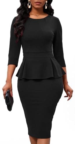 Black Dress for Women Spring Work Dresses Vintage 1950s Dress Church Midi Dresses Business Casual Outfits Black Large - Image 1