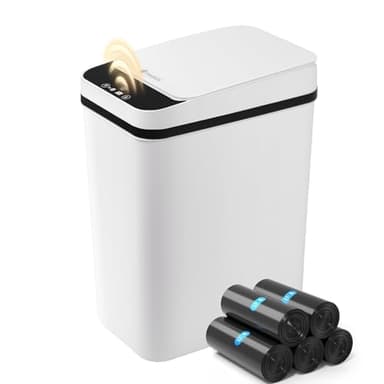 FRESHLIX Bathroom Automatic Trash Can, 4 Gallon Touchless Motion Sensor Small Garbage Can with Lid Smart Electric Narrow Waterproof Garbage Bin for Bedroom Office Halloween Decoration, White - Image 1