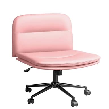FLEXISPOT Cross Legged Office Chair for Vanity Desk Criss Cross Chair with Wheels Vanity Chair Armless Home Office Desk Chair Comfy Wide Seat Cushion(Pink) - Image 1