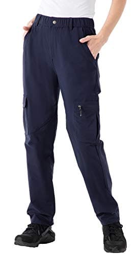 Rdruko Women's Hiking Pants Water Resistant Lightweight Quick Dry Travel Work Cargo Pants with 5 Zipper Pockets Navy Medium - Image 1