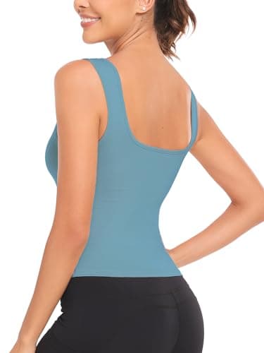 Porvike Crop Tops for Women Workout Tank Top Cropped Sleeveless Shirts Square Neck Tanks Basic Gym Exercise Clothes 3 Pack Black/Blue/Coral M - Image 3