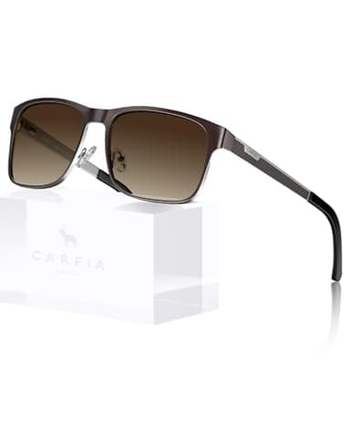CARFIA Metal Mens Sunglasses Polarized - UV400 Protection Cool Shades with Grid Pattern & Leather Case CA5223 - Image 1