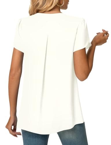 Anyally Women's Plus Size Summer Tunic Tops Dressy Casual Chiffon Blouses Short Sleeve T-Shirts for Leggings, 2XL White - Image 3