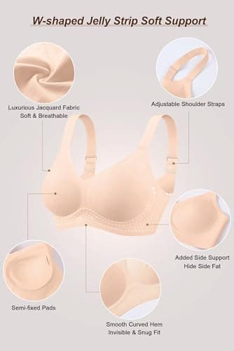 Vertvie Womens Seamless Bra No Underwire Comfort Push Up Bras Buttery Soft Wireless Bralette Full Coverage Sport Everyday Bra(Jacquard Nude,XX-Large) - Image 4