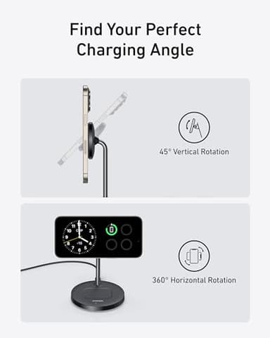 Anker MagSafe Compatible MagGo Charger Stand, iPhone 17 Wireless Charger, 2-in-1 Charging Station, Qi2 Certified 15W Fast Charging, for iPhone 17/16/15/14/13/12, AirPods Pro (White, No Adapter) - Image 4