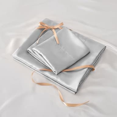 BEDELITE King Size Sheets Set, Luxury Soft Grey Satin Sheets for Hair and Skin, Similar to Silk Bed Sheets Set 4 Pieces with 1 Deep Pocket Fitted Sheet, 1 Flat Sheet, and 2 Pillowcases - Image 6