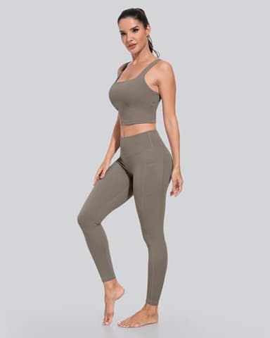 CHRLEISURE Leggings with Pockets for Women, High Waisted Tummy Control Workout Yoga Pants(5 Packs, Black,Gray,Brown,Navy,Khaki,2XL) - Image 4