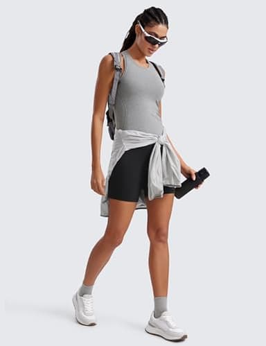 CRZ YOGA Seamless Womens Breathable Workout Tank Tops Racerback High Neck Sleeveless Running Athletic Shirts Slate Grey Marl Small - Image 3