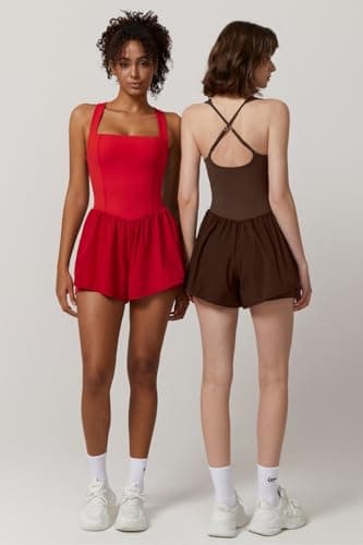 QINSEN Women's Tank Top Romper Square Neck Sleeveless Y2k Shorts Jumpsuit Playsuits Red S - Image 5