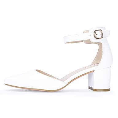 IDIFU Women's IN2 Pedazo Dress Shoes Low Block Heels Comfortable Chunky Closed Toe Ankle Strap Wedding Pumps(White Pu, 9.5 B(M) US) - Image 7