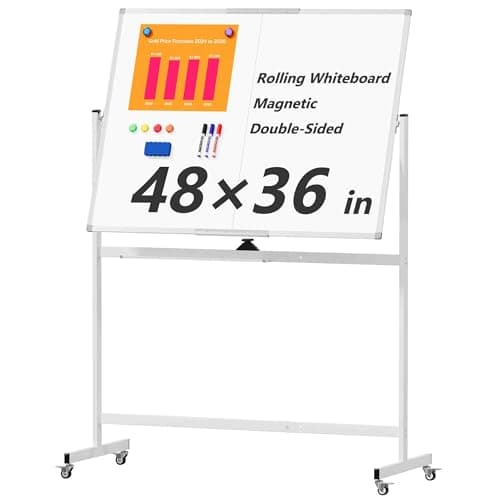 Neatsure Large Rolling Whiteboard on Wheels, 48" x 36" Double-Sided Mobile White Board with Stand, 4' x 3' Portable Standing Magnetic Dry Erase Board Easel for Home Office Classroom School, Silver - Image 1