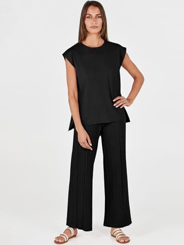 ANRABESS Women 2 Piece Lounge Sets Summer Casual Knit Sweater Vest Pant Set Beach Vacation Airport Clothes 2025 Fall Outfits Black Medium - Image 2