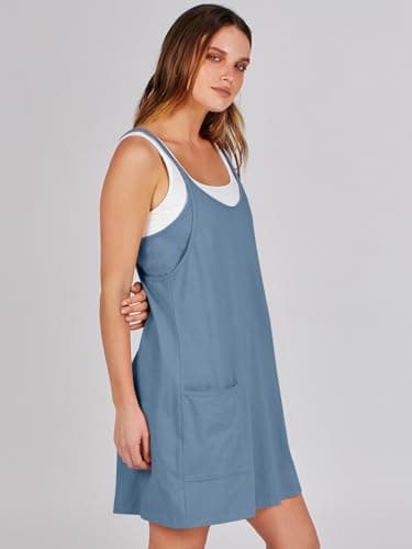 Prinbara Women Athletic Tennis Dress Summer Workout Sports Mini Romper Dress Built in Shapewear Shorts Sundress 2025 Outfits Dark Blue Large - Image 3