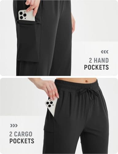 baleaf Joggers for Women Hiking Pants with Pockets Lightweight Cargo Jogger Quick Dry Sweatpants Outdoor Clothing Black S - Image 3