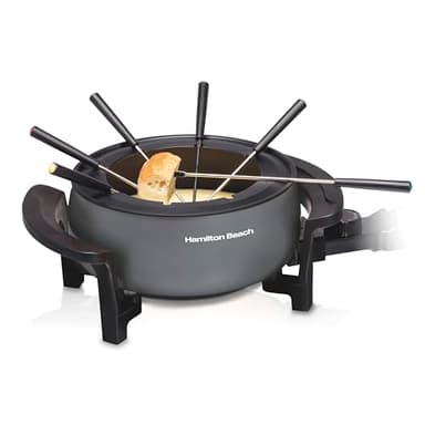 Hamilton Beach 12 Cup Electric Fondue Pot Set with Temperature Control, 6-Color Coded Forks, for Cheese, Chocolate, Hot Oil, Broth, 3 Quart PFAS-Free Nonstick Interior, Gray (86202) - Image 1