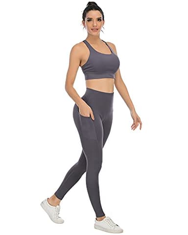 YOUNGCHARM 4 Pack Leggings with Pockets for Women,High Waist Tummy Control Workout Yoga Pants ArmyGreenDGrayNavyBurgundy-S - Image 5