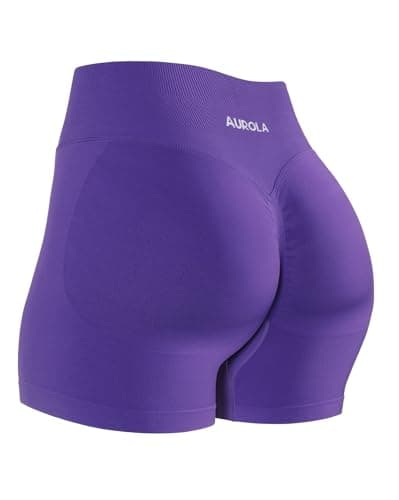 AUROLA Influence Collection Workout Shorts for Women,No Roll Up New Scrunch Seamless Gym Short-3.5" Inseam, Dark Purple, S - Image 1