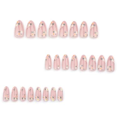 OHWODA Pink Spring Press on Nails Almond Shape Fake Nails with Small Flower Designs Daisy Floral Artificial Nails Medium Length Spring Summer Glue on Nails Flowers Stick on Nails for Women, 24Pcs - Image 2