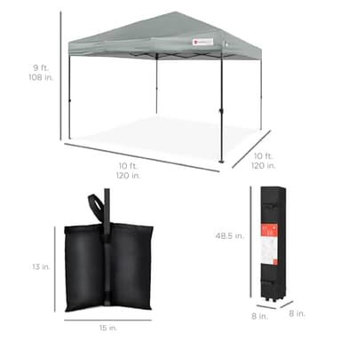 Best Choice Products 10x10ft 1-Person Setup Pop Up Canopy Tent Instant Portable Shelter w/ 1-Button Push, Case, 4 Weight Bags - Silver - Image 2