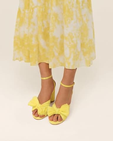 MUCCCUTE Women's Bow Heels Chunky Block Open Toe Heeled Sandals Ankle Strap Buckle Heels for Bridal Wedding (Yellow, Size 9.5) - Image 8