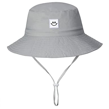 Baby Sun Hat Toddler Bucket Hat for Boys 2-7 Years 2pack Smile Face Grey/Navy - Image 2