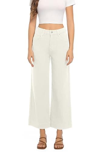 Guaile Womens High Waisted Stretchy Jeans - Wide Leg, Baggy, Loose, Trendy Jeans for Women - White - Image 6