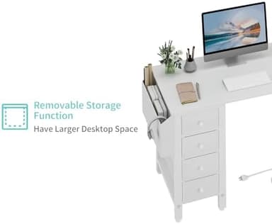 Lufeiya White L Shaped Computer Desk with Drawers & Storage Shelves, 47 Inch Corner Reversible Desk with Power Outlet for Home Office Bedroom, L-Shaped Teen PC Desks with Fabric Drawer, White - Image 6