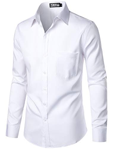 ZEROYAA Men's Urban Stylish Casual Business Slim Fit Long Sleeve Button Up Dress Shirt with Pocket ZLCL29 White Medium - Image 2