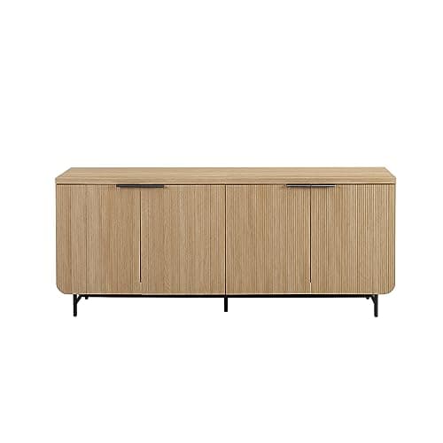 Walker Edison Reema Fluted 4-Door Kitchen Sideboard Buffet Console, 69 Inch, Coastal Oak - Image 1