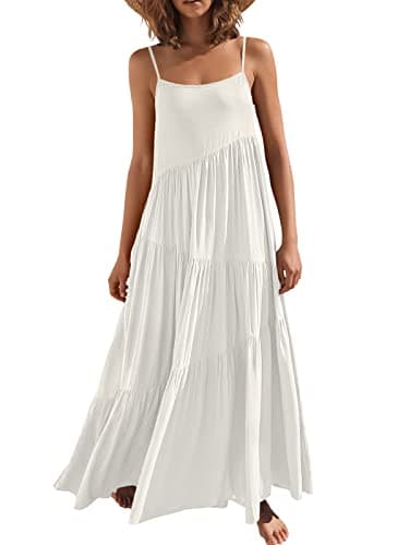 ANRABESS Women Summer Casual Loose Sleeveless Sundress Spaghetti Strap Flowy Boho Linen Beach Vacation Maxi Long Dress Beige X-Large - Image 1