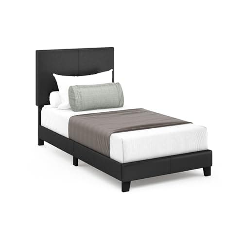 FURINNO Pessac PU Leather Upholstered Platform, Twin, Black - Image 1