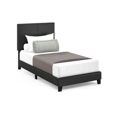 FURINNO Pessac PU Leather Upholstered Platform, Twin, Black - Image 1