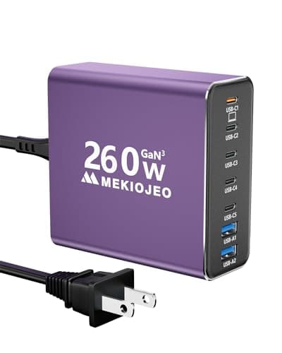 Aluminum Alloy USB C Charger GaN Fast USB C Charging Station 7 Ports 65W Laptop Charger for MacBook Pro/Air/iPad Pro/iPhone (Purple) - Image 1