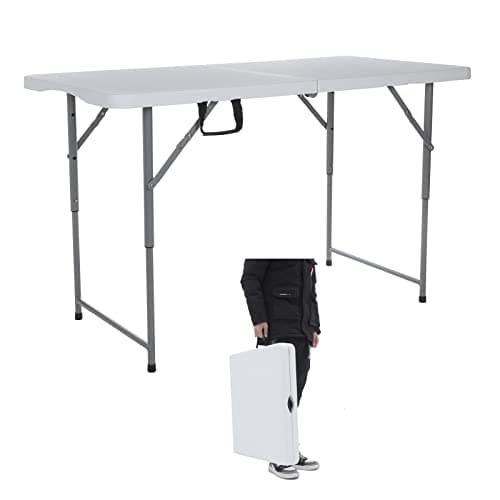 Lakhow 122CZ Folding Table 4-Foot Portable Small Table Semi Practical Table Small Indoor and Outdoor Adjustable Height with Handle Folding Table, Camping and Gathering - Image 1