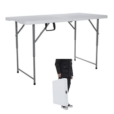 Lakhow 122CZ Folding Table 4-Foot Portable Small Table Semi Practical Table Small Indoor and Outdoor Adjustable Height with Handle Folding Table, Camping and Gathering - Image 1