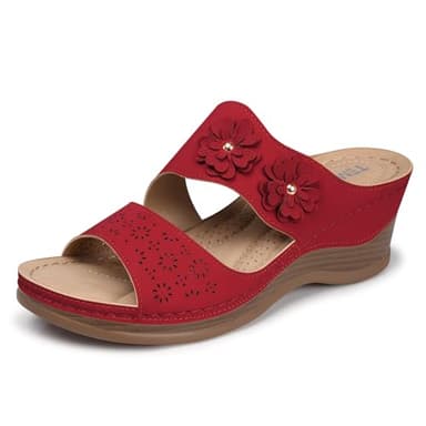 TEMOFON Women Wedge Sandals Dressy: Casual Sandal Woman Red Size 8 - Comfortable Arch Support Platform - Summer Orthopedic Sandals Shoes - Image 1