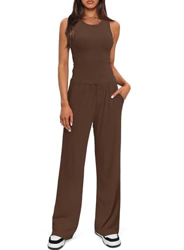 Darong Women's Two Piece Outfits Lounge Sets Ruched Short Sleeve Pullover Tops and High Waisted Pants Tracksuit Sets 9054A Coffee S - Image 1