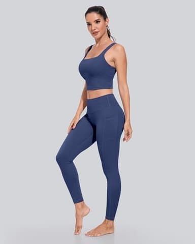 CHRLEISURE Leggings with Pockets for Women, High Waisted Tummy Control Workout Yoga Pants(2Black,Gray,Navy,JLGreen, XL) - Image 4