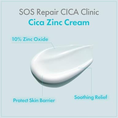 TOSOWOONG SOS Repair CICA Clinic Zinc Cream, 100,000ppm Zinc Oxide, Heal, Soothe Acne, Redness, Rosacea Treatment, Skin Barrier Repair, Moisture, Non-Comedogenic, Korean Skincare, 50g, 1.76 oz. - Image 4