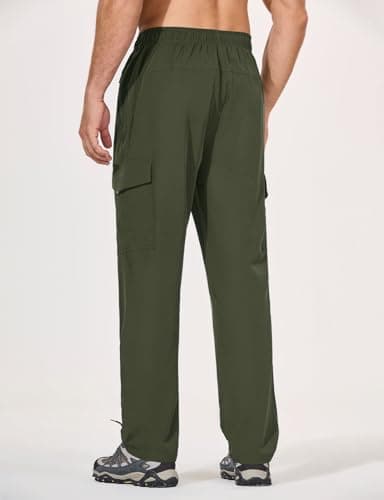 baleaf Men's Hiking Pants Cargo Quick Dry Water Resistant Elastic Waist Straight Leg Lightweight UPF50+ for Work Dark Army Green Size XL - Image 2