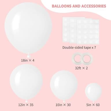 RUBFAC 129pcs White Balloons Different Sizes 18 12 10 5 Inch for Garland Arch,Party Latex Balloons for Birthday Party Wedding Anniversary Baby Shower Party Decoration - Image 2