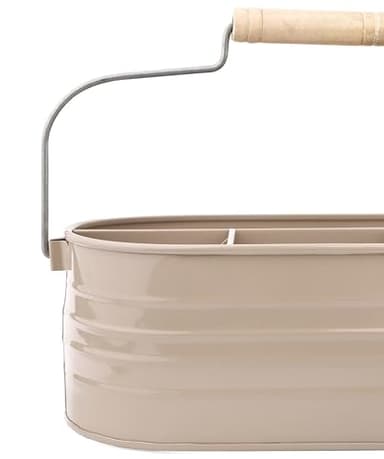 Alpha Living Home Multi-Functional Utensil Caddy – 4-Compartment Organizer for Kitchen, Party & Office – Durable Beige Powder-Coated Iron Alloy with Wooden Handle - Image 8