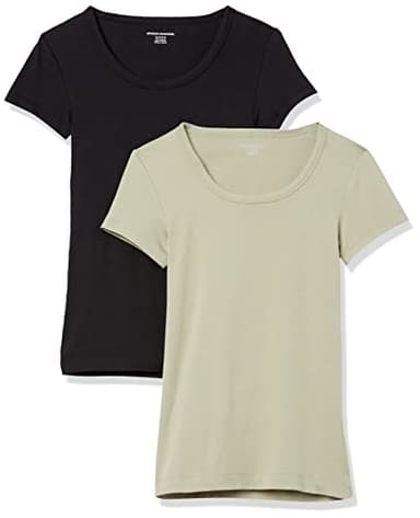 Amazon Essentials Women's Slim-Fit Cap-Sleeve Scoop Neck T-Shirt, Pack of 2, Black/Sage Green, X-Large - Image 1