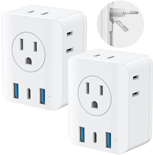 2 Pack European Travel Plug Adapter, Olcorife Foldable International Power Adapter with 4 Outlets 3 USB Ports, Type C Plug Adapter for US to Europe, Italy Spain Iceland France Germany - Image 1