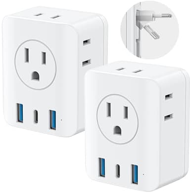 2 Pack European Travel Plug Adapter, Olcorife Foldable International Power Adapter with 4 Outlets 3 USB Ports, Type C Plug Adapter for US to Europe, Italy Spain Iceland France Germany - Image 1