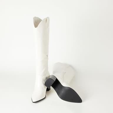 The Drop Women's Cassandra Knee-High Western Boot, Ivory Croc, 7 - Image 4