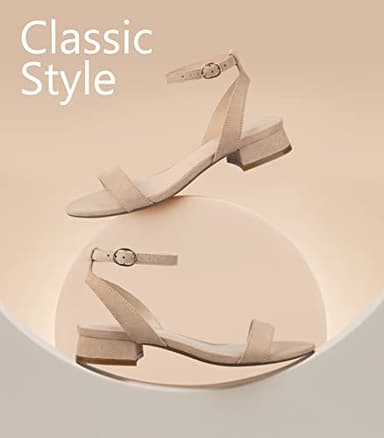 Ankis Nude White Black Women Sandals Gold Silver Comfortable Strappy Open Toe Sandals for Women Dressy Summer 1 Inch Low Block Clear Pink Taupe Heel Flat Adjustable Ankle Strap Wide Available Shoes - Image 2