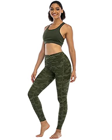 CHRLEISURE Leggings with Pockets for Women, High Waisted Tummy Control Workout Yoga Pants(5 Packs, 2Black,Gray,Camo, L) - Image 4