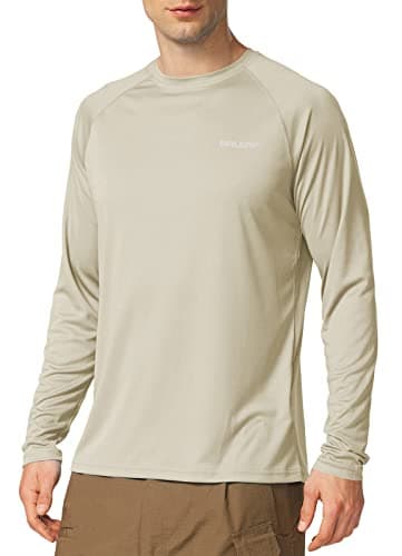 baleaf Men's Sun Protection Shirts UV SPF T-Shirts UPF 50+ Long Sleeve Rash Guard Fishing Running Quick Dry Oatmeal Size S - Image 1