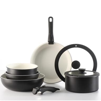 Daniks 9-Piece Nonstick Cookware Set, Ceramic Induction Pots and Pans with Detachable Silicone Handles, Oven & Dishwasher Safe, Black - Image 1